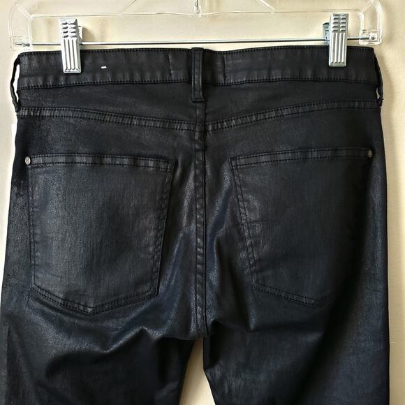 Mango Women Coated Black Skinny Ankle Zip Jeans 6 Modern Grunge Chic Goth Rocker - Picture 5 of 12